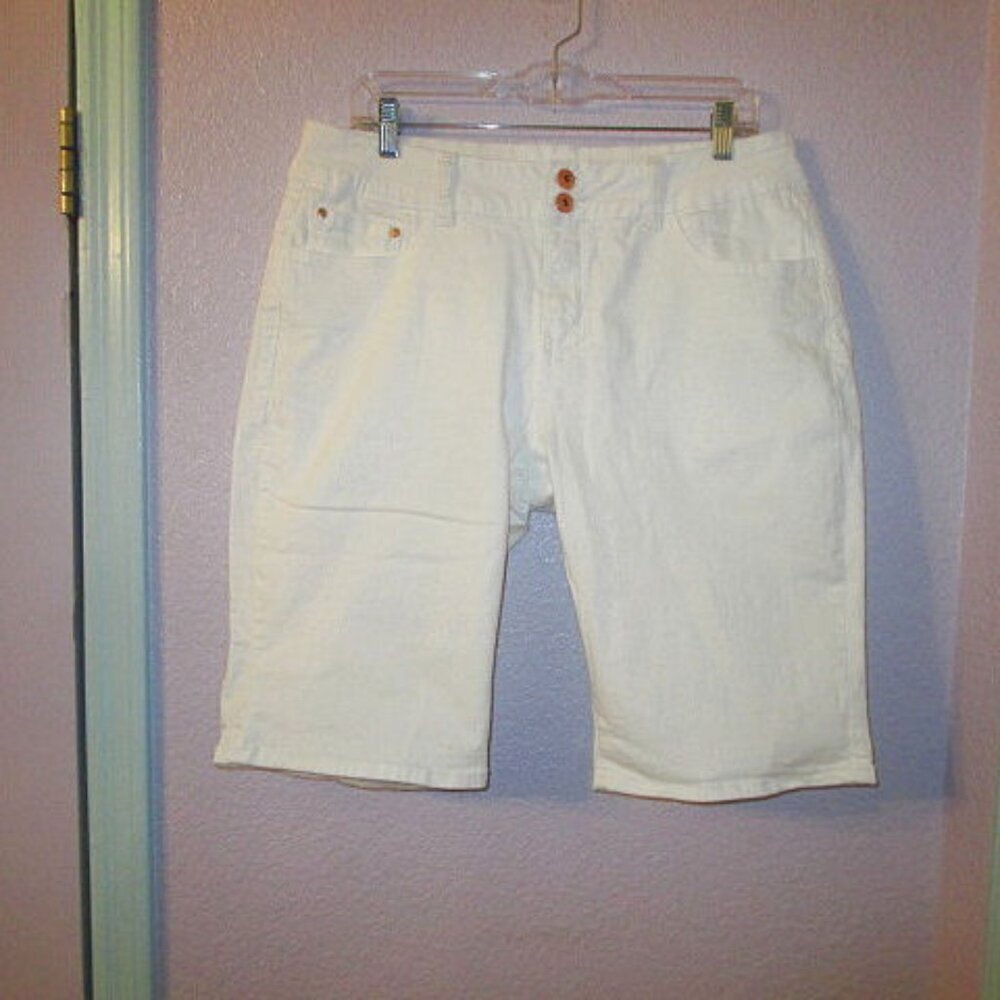 iT Jeans Bermuda Shorts Size 16 Stretch High Rise Denim Long Rider Tiffany White